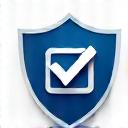 Abstract icon with a checkmark and shield, representing compliance.