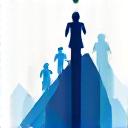 Abstract icon of a figure leading a group, symbolizing leadership.